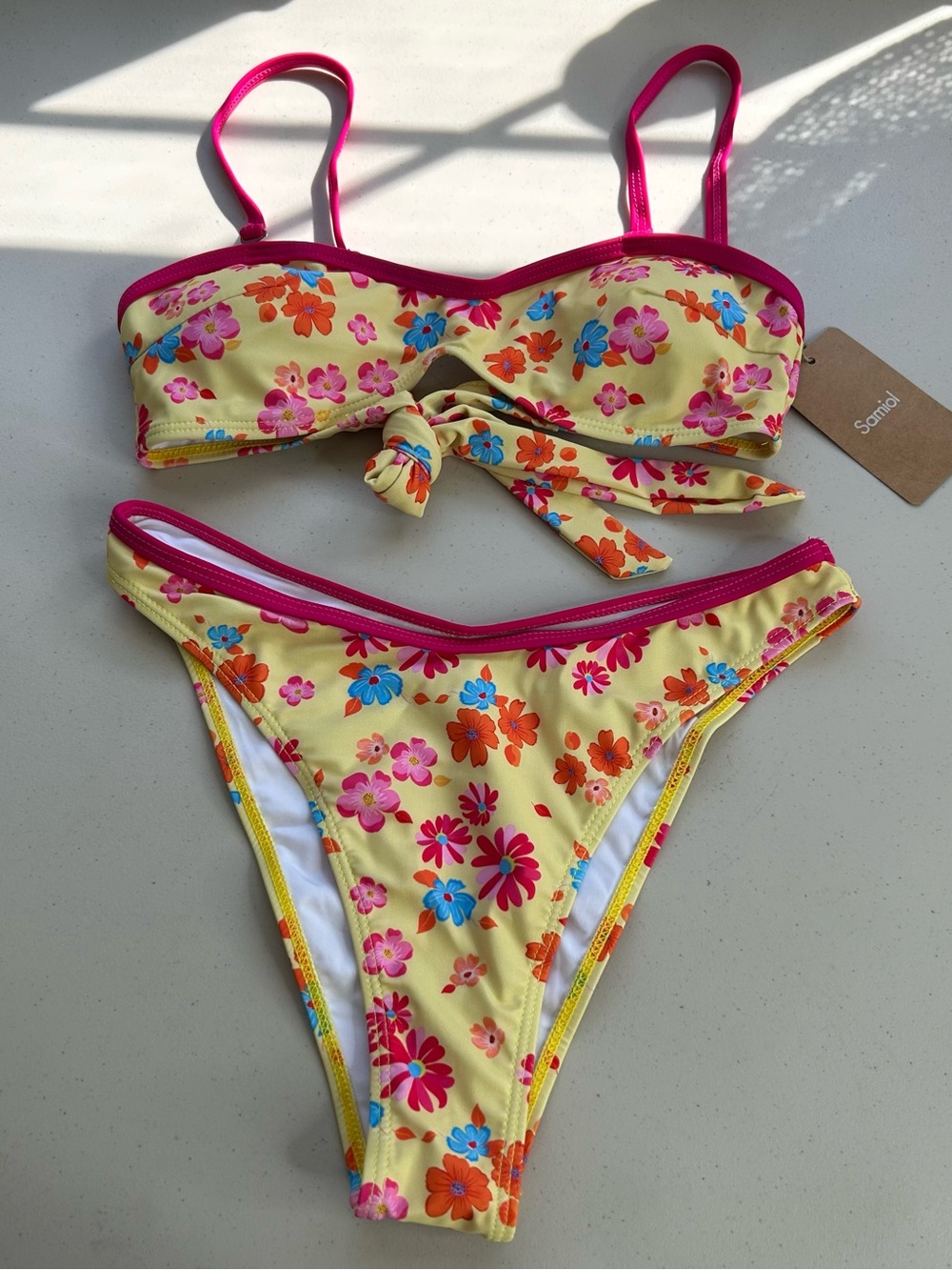 Samiol Bikini Set Small Yellow Pink Floral New Swimwear